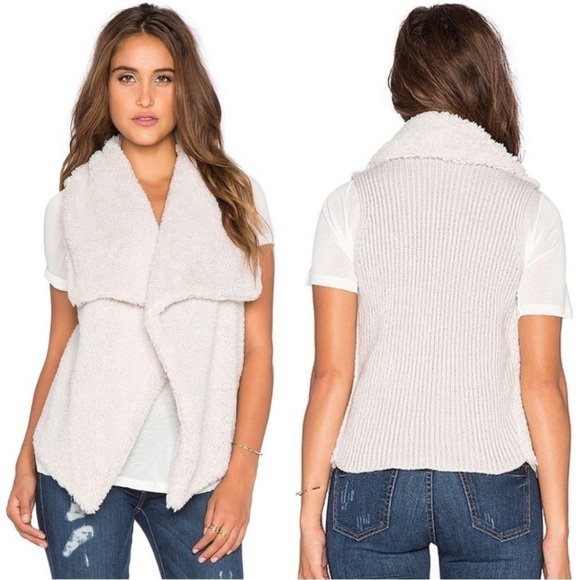 BB Dakota Cream Faux Fur Knit Back Open Front Rennie Sweater Vest - Picture 6 of 6